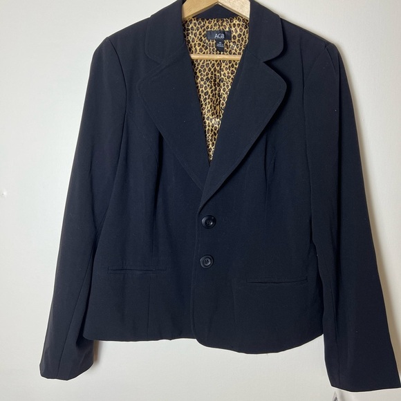 AGB Women Black Blazer Jacket 14 Leopard Business Casual Button Work Preppy - Picture 3 of 16